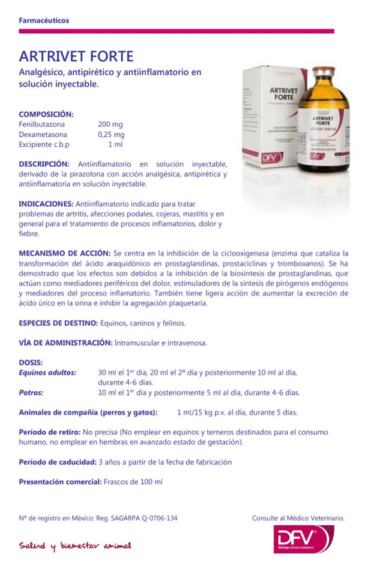 ARTRIVET FORTE Analgésico, antipirético y antiinflamatorio en solución inyectable.