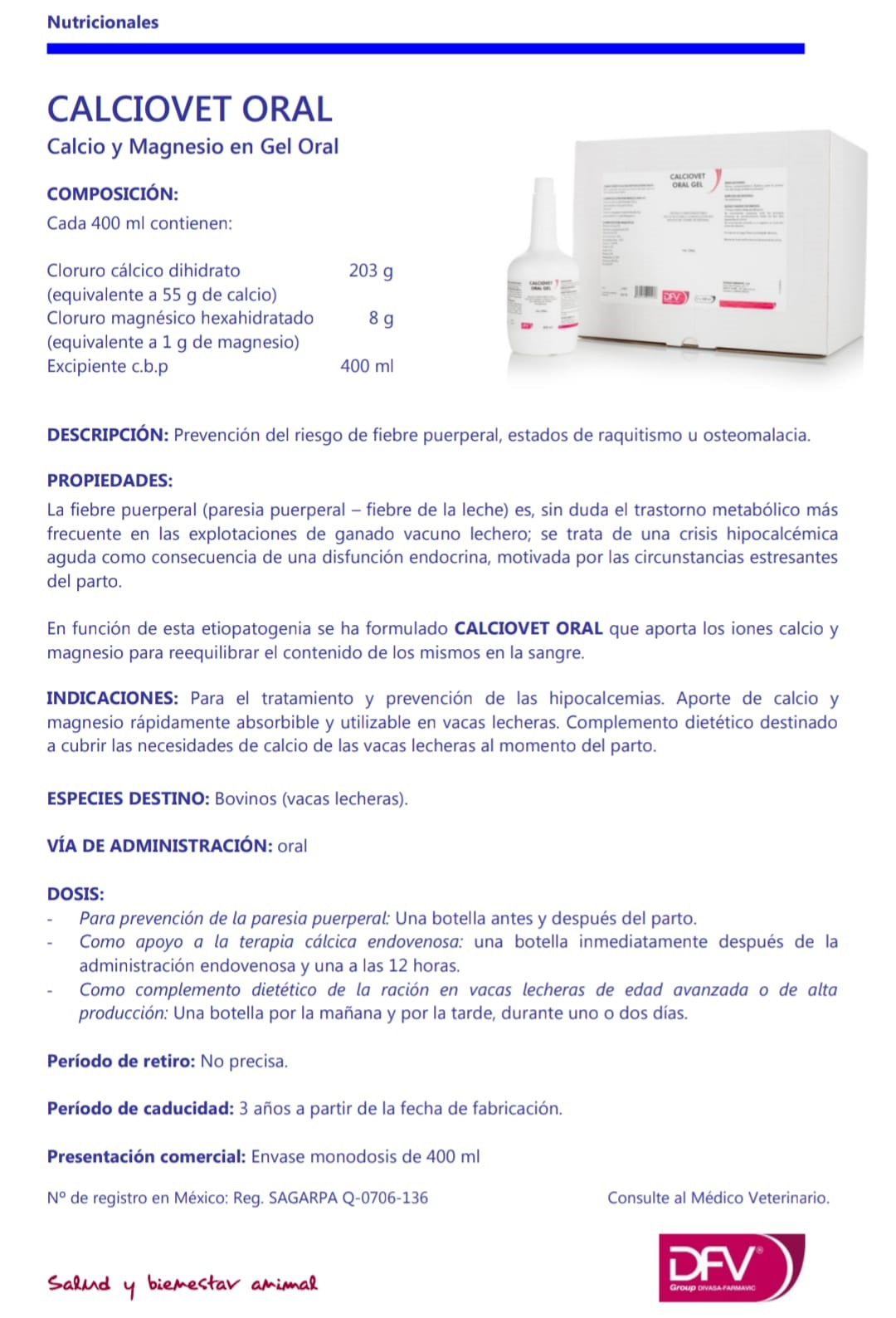 CALCIOVET Oral – Calcio y Magnesio en Gel para Vacas Lecheras (400 ml)