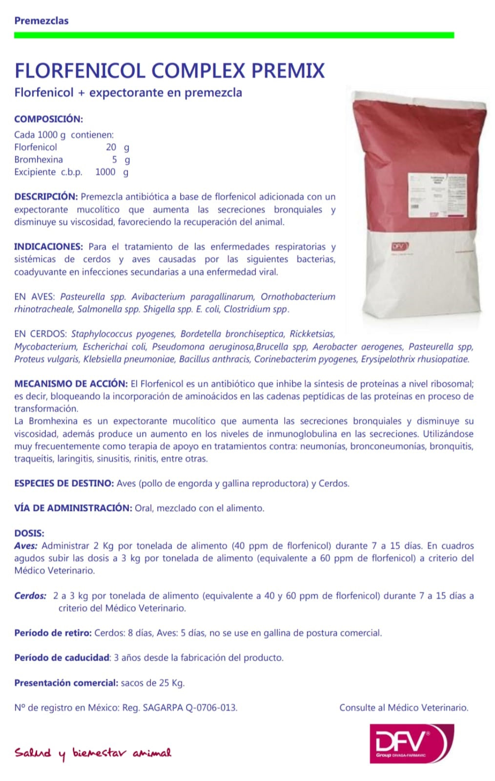 FLORFENICOL COMPLEX PREMIX Florfenicol + expectorante en premezcla