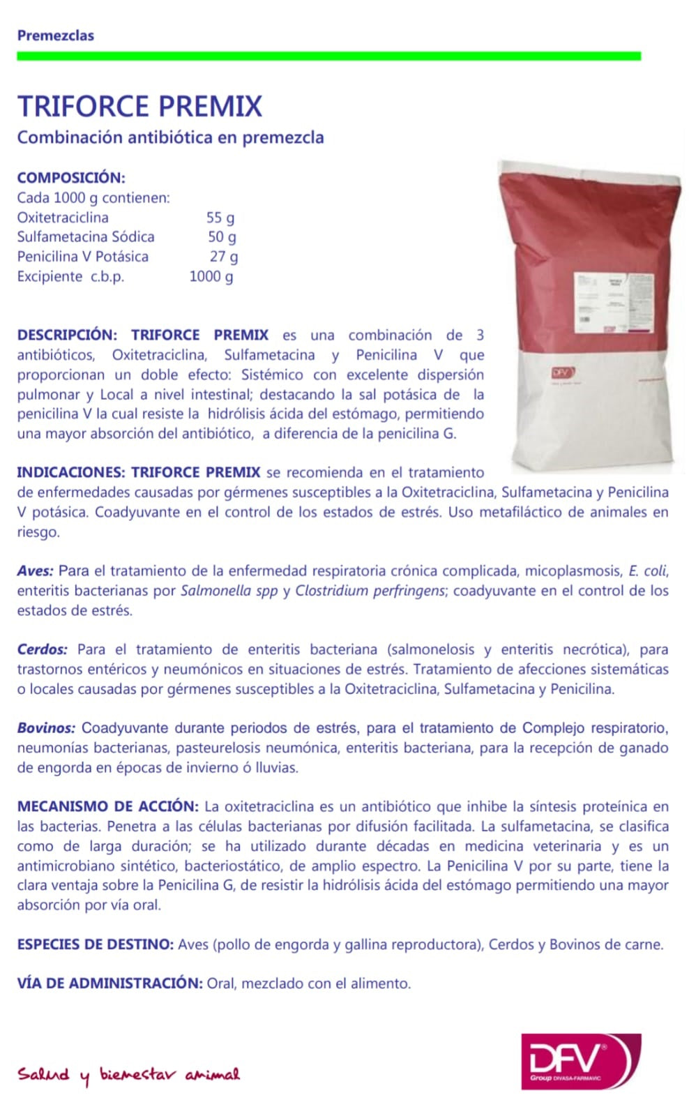 TRIFORCE PREMIX Combinación antibiótica en premezcla